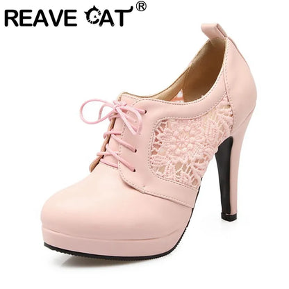 Enchanted Lace Knitted Pumps - Romantic Mesh Lace-Up Pointed Toe Heels with 11CM Spike