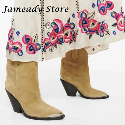 Starlet Cowboy Ankle Boots - Real Leather with Chunky High Heel for Women