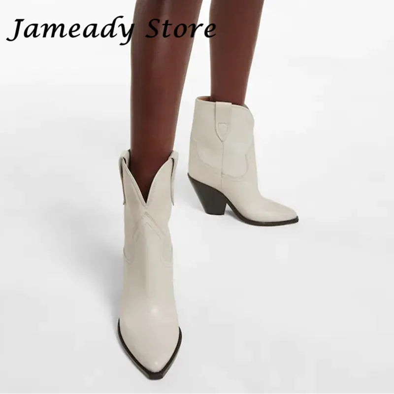 Starlet Cowboy Ankle Boots - Real Leather with Chunky High Heel for Women