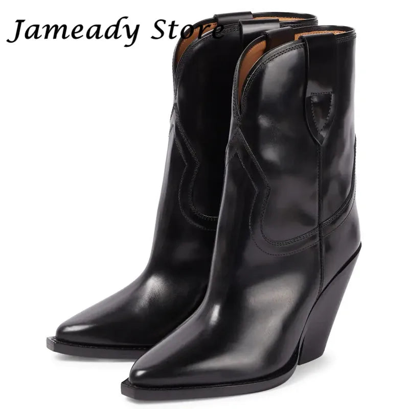 Starlet Cowboy Ankle Boots - Real Leather with Chunky High Heel for Women