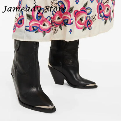 Starlet Cowboy Ankle Boots - Real Leather with Chunky High Heel for Women